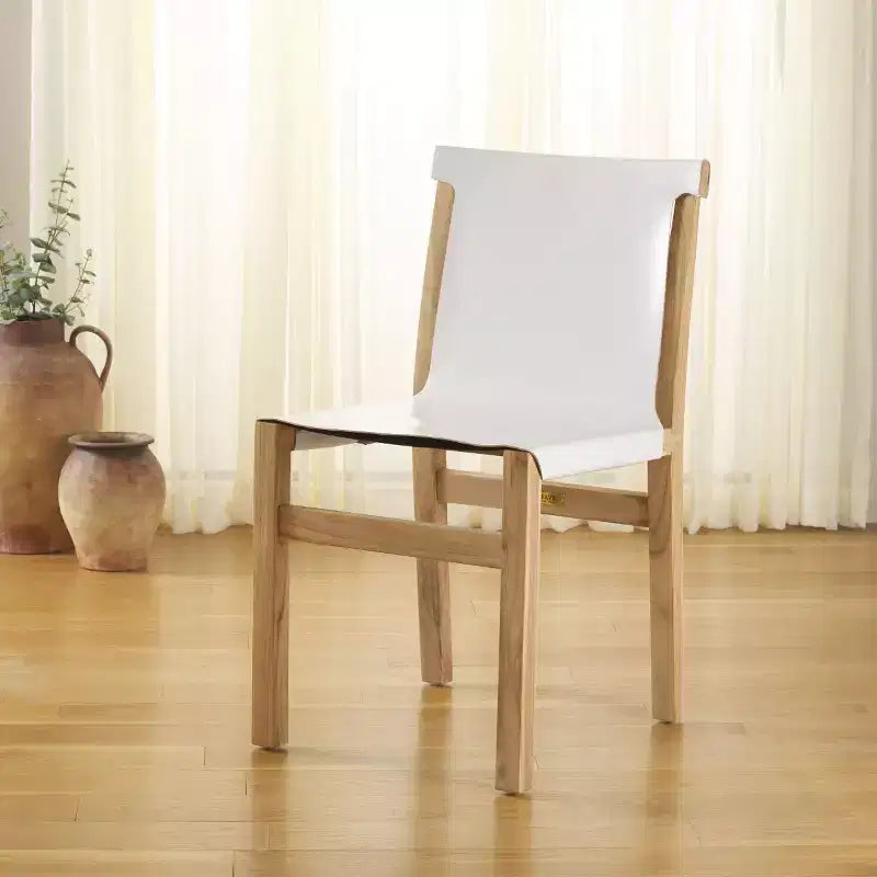 Sedia da pranzo senza braccioli color cognac/bianco e naturale, 1 posto
