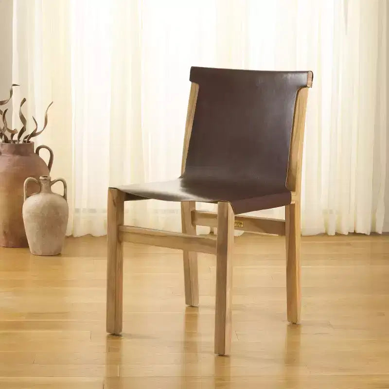 Sedia da pranzo senza braccioli color cognac/bianco e naturale, 1 posto