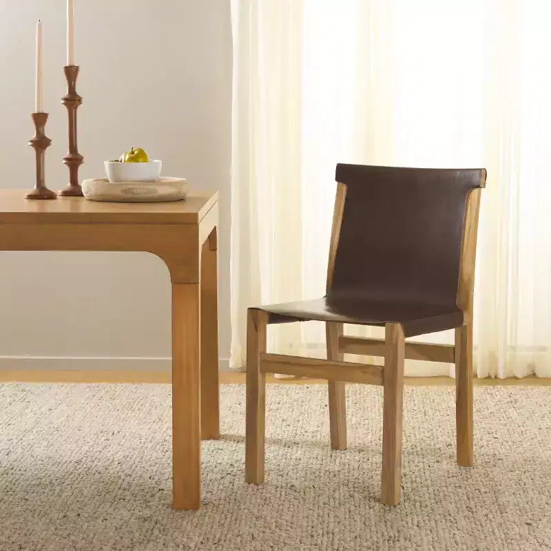 Sedia da pranzo senza braccioli color cognac/bianco e naturale, 1 posto