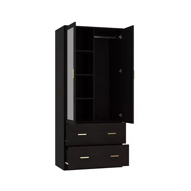 Armadio a 2 ante Marrone / Bianco con specchio e contenitore – Assemblaggio da 2 persone