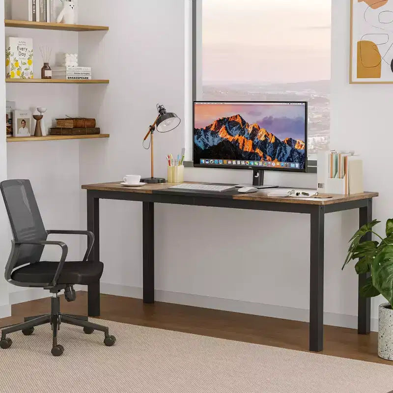 Scrivania per computer con struttura in metallo nero, 160 cm L × 79 cm P, singola postazione di lavoro
