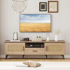 Mobile TV in rovere con ante in rattan per TV fino a 65", 1 persona