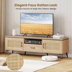 Mobile TV in rovere con ante in rattan per TV fino a 65", 1 persona