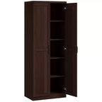 Armadio autoportante a 5 ripiani con venatura effetto legno nero/ciliegio/teak, 2 ante e ripiani regolabili