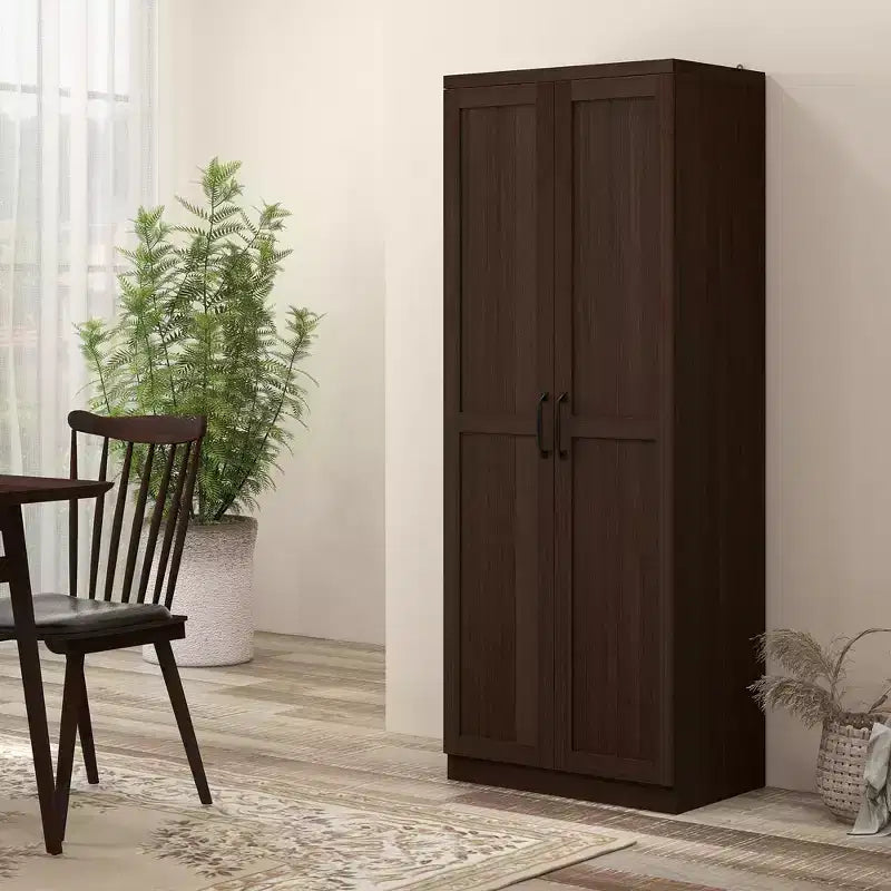 Armadio autoportante a 5 ripiani con venatura effetto legno nero/ciliegio/teak, 2 ante e ripiani regolabili