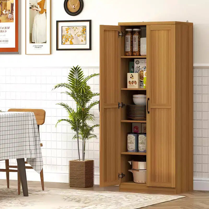 Armadio autoportante a 5 ripiani con venatura effetto legno nero/ciliegio/teak, 2 ante e ripiani regolabili