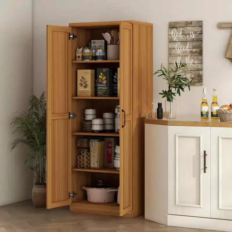 Armadio autoportante a 5 ripiani con venatura effetto legno nero/ciliegio/teak, 2 ante e ripiani regolabili