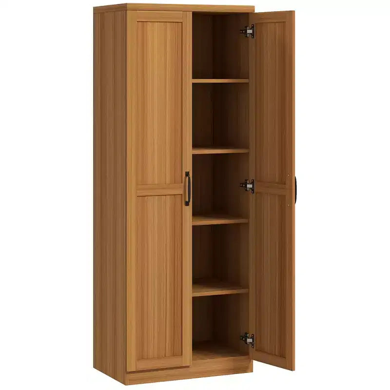 Armadio autoportante a 5 ripiani con venatura effetto legno nero/ciliegio/teak, 2 ante e ripiani regolabili