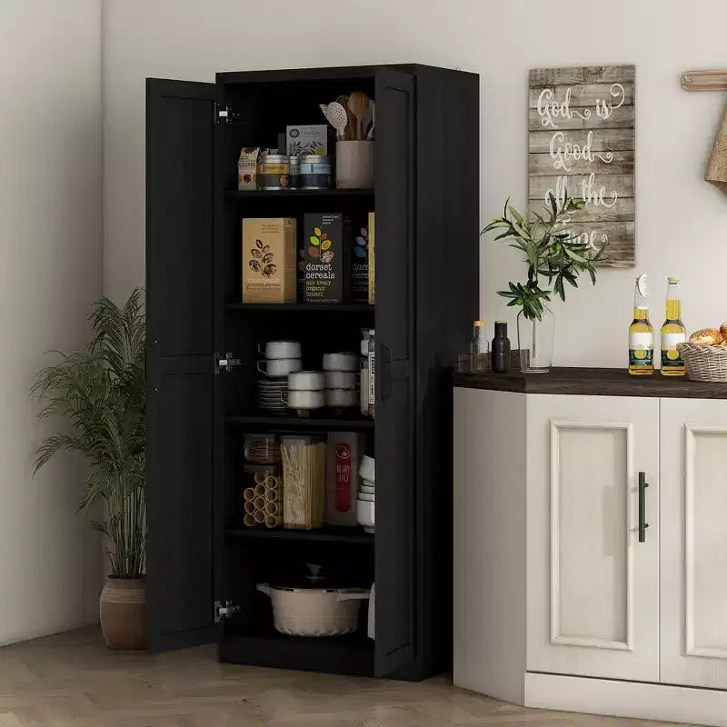 Armadio autoportante a 5 ripiani con venatura effetto legno nero/ciliegio/teak, 2 ante e ripiani regolabili
