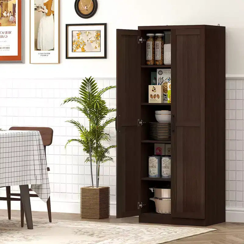 Armadio autoportante a 5 ripiani con venatura effetto legno nero/ciliegio/teak, 2 ante e ripiani regolabili