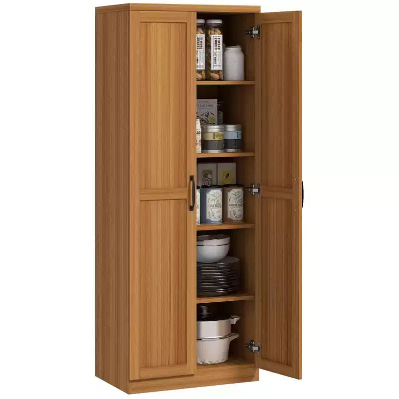 Armadio autoportante a 5 ripiani con venatura effetto legno nero/ciliegio/teak, 2 ante e ripiani regolabili