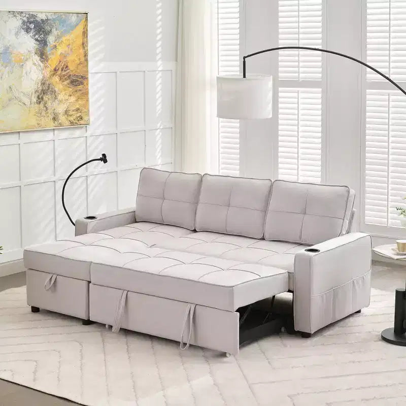 Divano letto angolare a 4 posti, beige/grigio/giallo