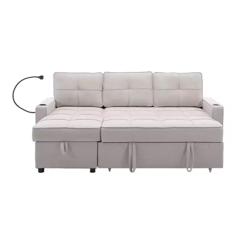 Divano letto angolare a 4 posti, beige/grigio/giallo