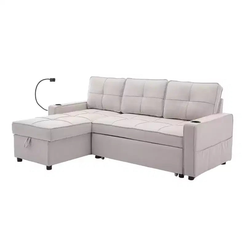 Divano letto angolare a 4 posti, beige/grigio/giallo