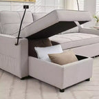 Divano letto angolare a 4 posti, beige/grigio/giallo