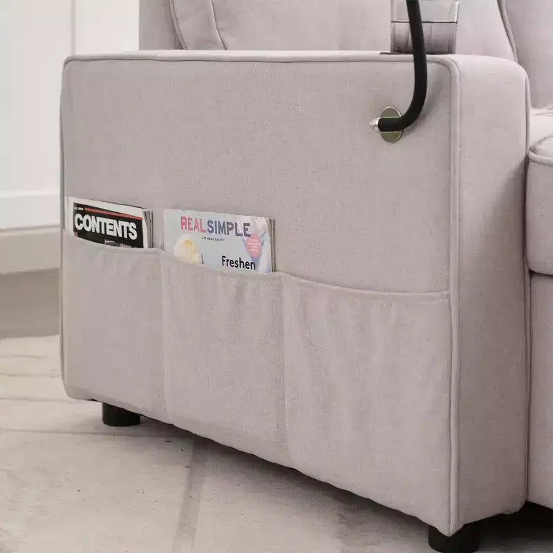 Divano letto angolare a 4 posti, beige/grigio/giallo