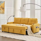 Divano letto angolare a 4 posti, beige/grigio/giallo