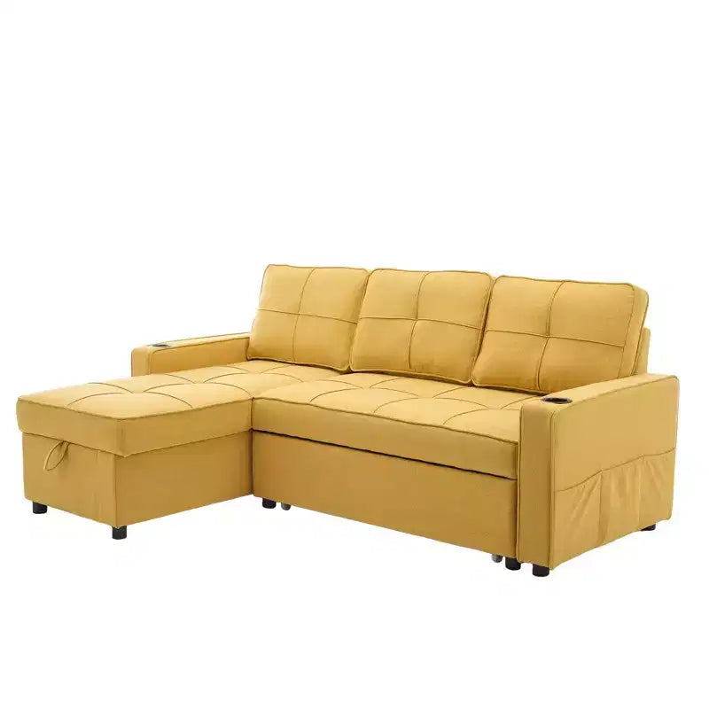 Divano letto angolare a 4 posti, beige/grigio/giallo