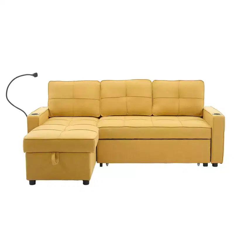 Divano letto angolare a 4 posti, beige/grigio/giallo