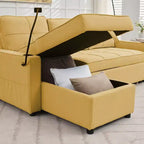 Divano letto angolare a 4 posti, beige/grigio/giallo