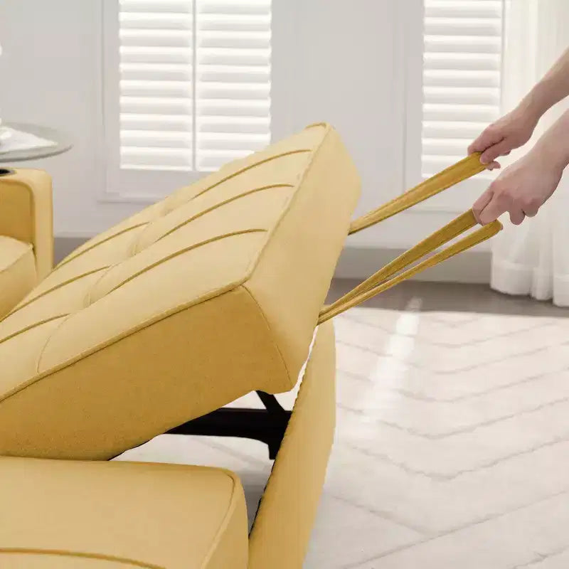 Divano letto angolare a 4 posti, beige/grigio/giallo