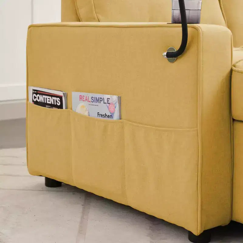 Divano letto angolare a 4 posti, beige/grigio/giallo