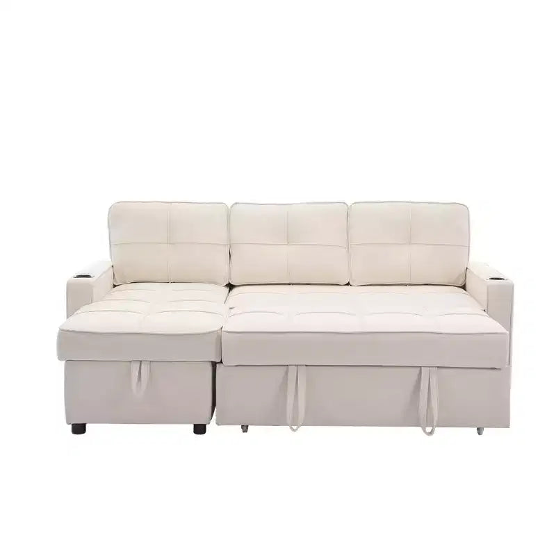 Divano letto angolare a 4 posti, beige/grigio/giallo