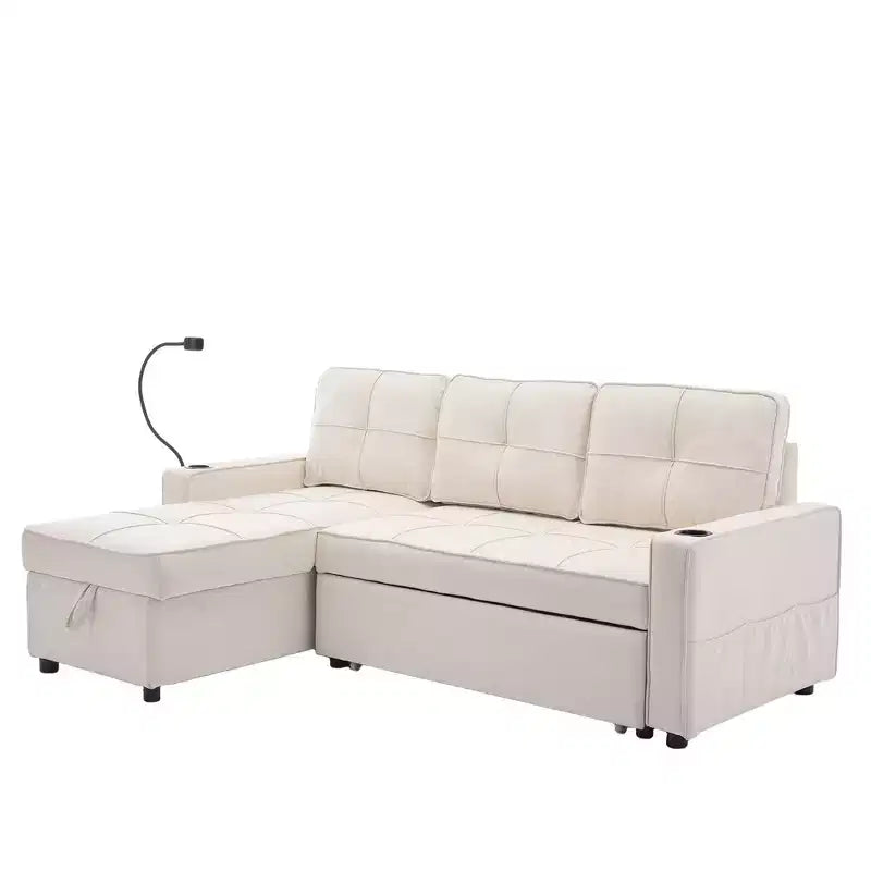 Divano letto angolare a 4 posti, beige/grigio/giallo