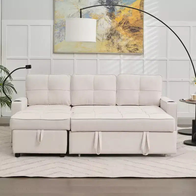 Divano letto angolare a 4 posti, beige/grigio/giallo