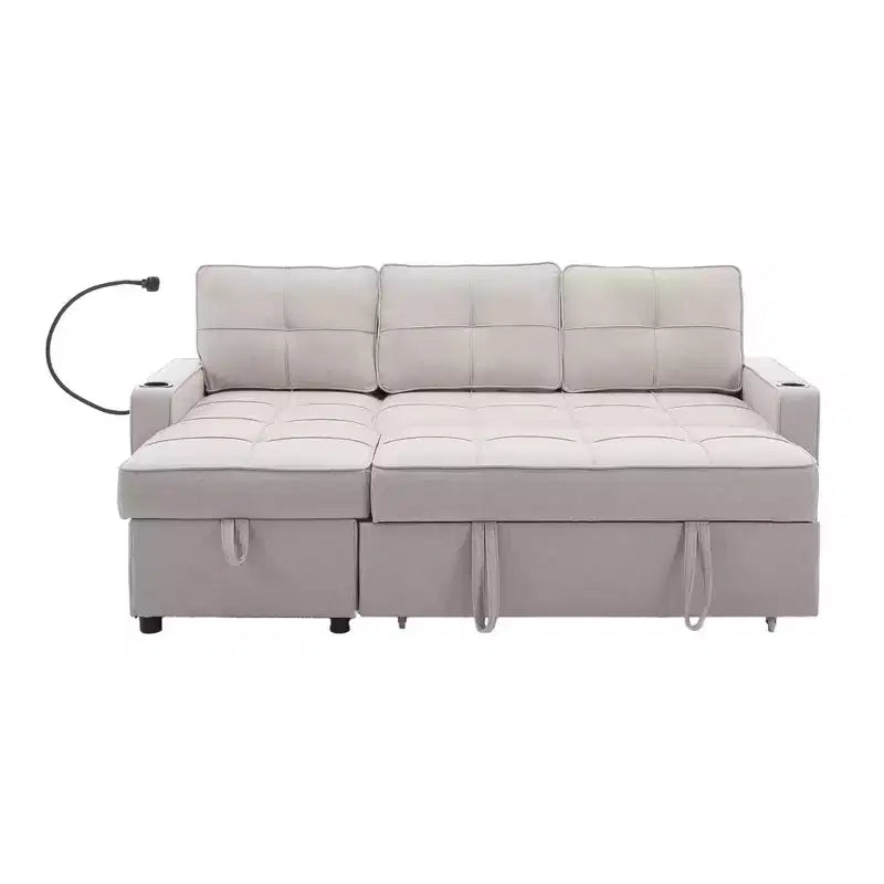 Divano letto angolare a 4 posti, beige/grigio/giallo