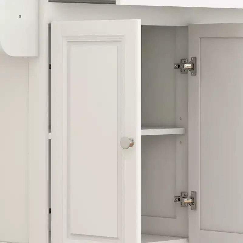 Carrello da Cucina Bianco con Piano a Scomparsa, per 2 – MDF e Piano in Legno di Caucciù