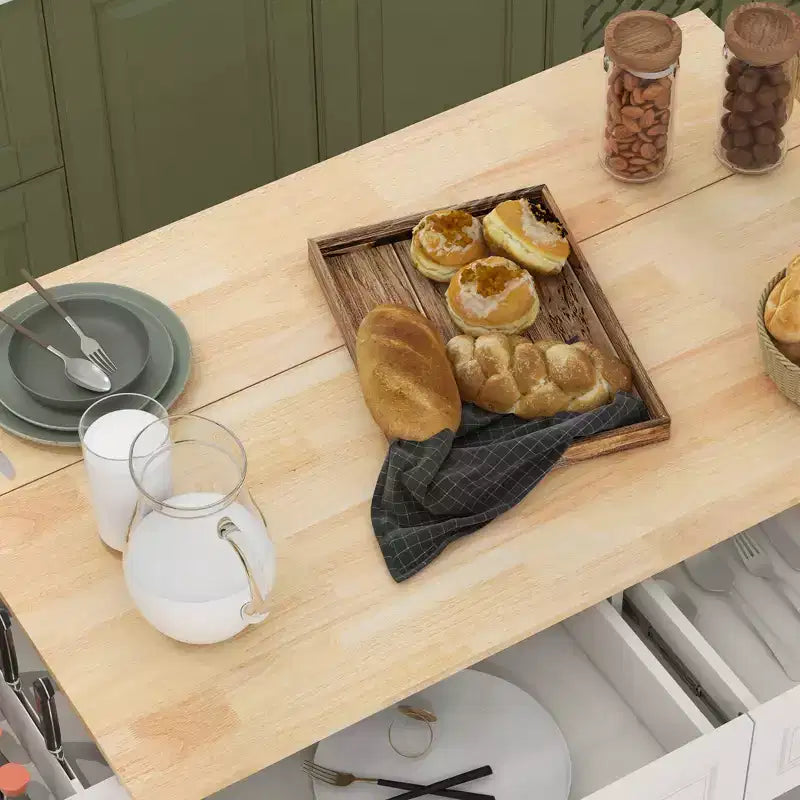 Carrello da Cucina Bianco con Piano a Scomparsa, per 2 – MDF e Piano in Legno di Caucciù
