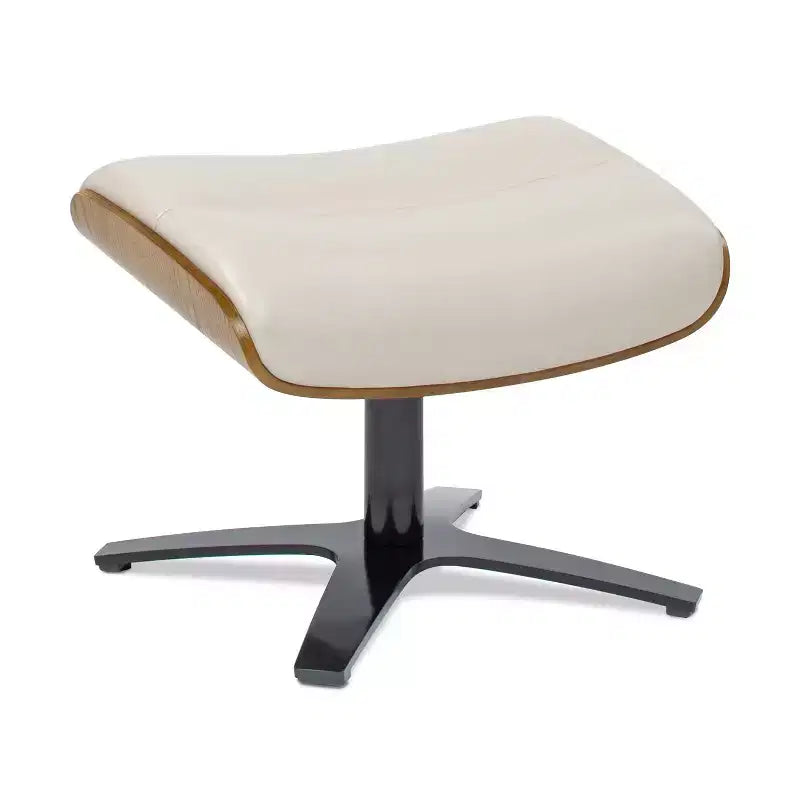 Pouf in pelle Mid-Century a 1 posto, color cioccolato / grigio scuro / pietra / bianco