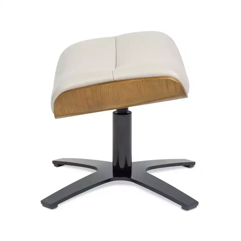 Pouf in pelle Mid-Century a 1 posto, color cioccolato / grigio scuro / pietra / bianco