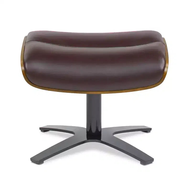 Pouf in pelle Mid-Century a 1 posto, color cioccolato / grigio scuro / pietra / bianco