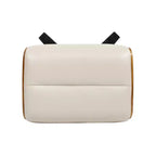 Pouf in pelle Mid-Century a 1 posto, color cioccolato / grigio scuro / pietra / bianco