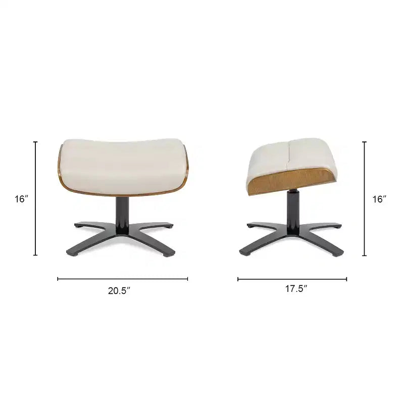 Pouf in pelle Mid-Century a 1 posto, color cioccolato / grigio scuro / pietra / bianco