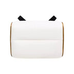 Pouf in pelle Mid-Century a 1 posto, color cioccolato / grigio scuro / pietra / bianco