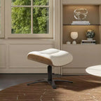 Pouf in pelle Mid-Century a 1 posto, color cioccolato / grigio scuro / pietra / bianco