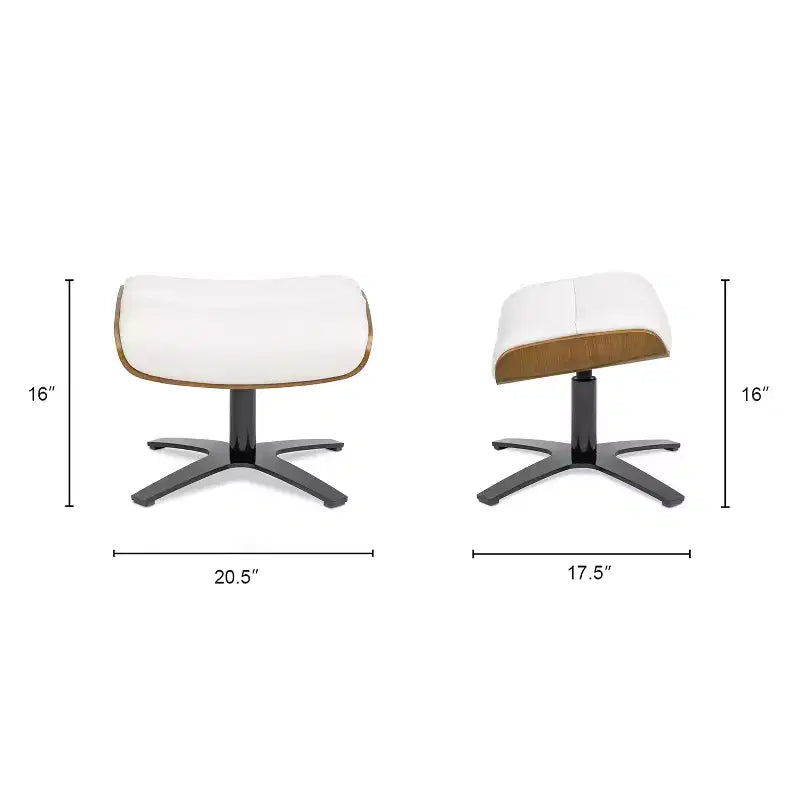 Pouf in pelle Mid-Century a 1 posto, color cioccolato / grigio scuro / pietra / bianco