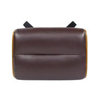 Pouf in pelle Mid-Century a 1 posto, color cioccolato / grigio scuro / pietra / bianco