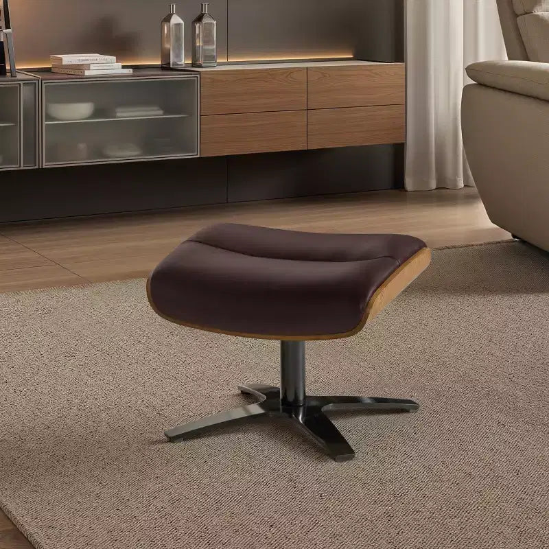 Pouf in pelle Mid-Century a 1 posto, color cioccolato / grigio scuro / pietra / bianco