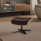 Pouf in pelle Mid-Century a 1 posto, color cioccolato / grigio scuro / pietra / bianco