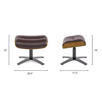 Pouf in pelle Mid-Century a 1 posto, color cioccolato / grigio scuro / pietra / bianco