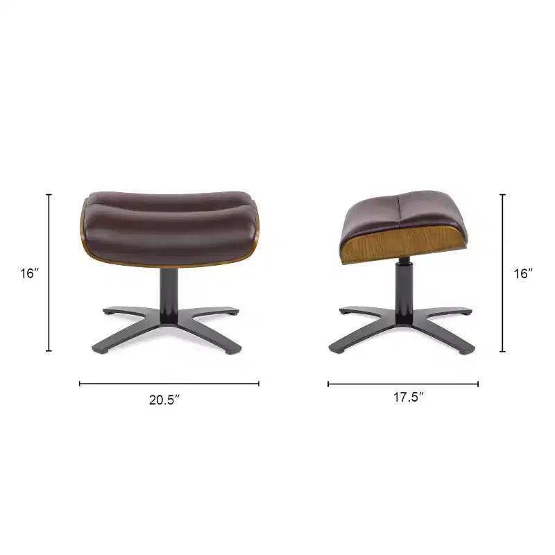 Pouf in pelle Mid-Century a 1 posto, color cioccolato / grigio scuro / pietra / bianco