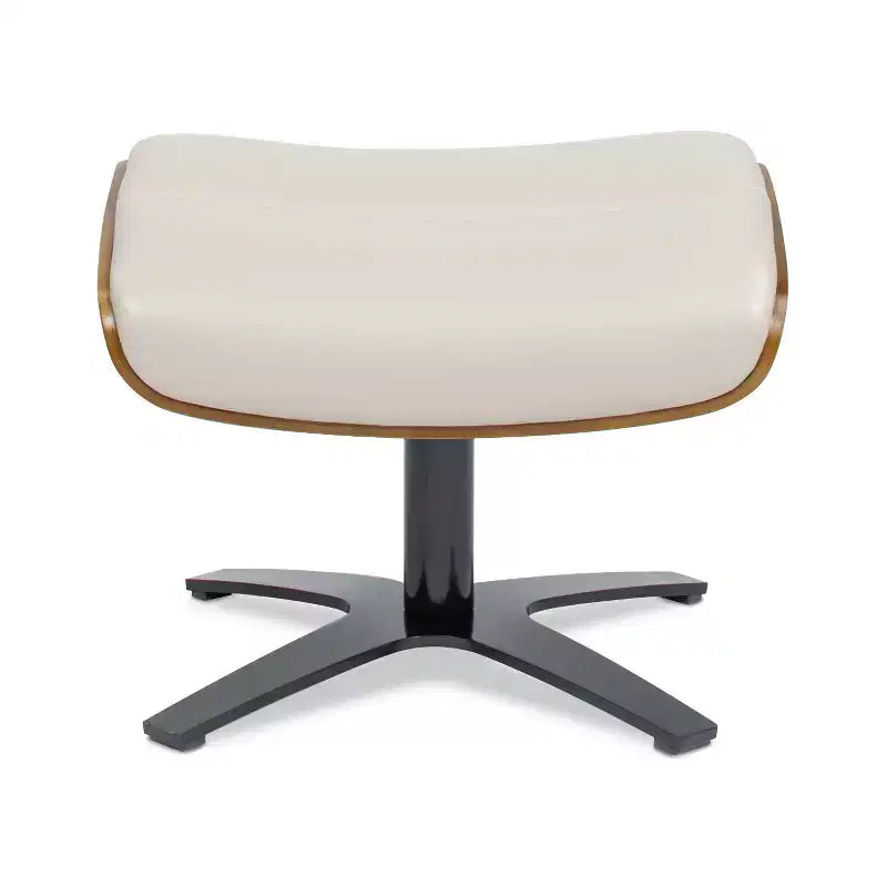 Pouf in pelle Mid-Century a 1 posto, color cioccolato / grigio scuro / pietra / bianco