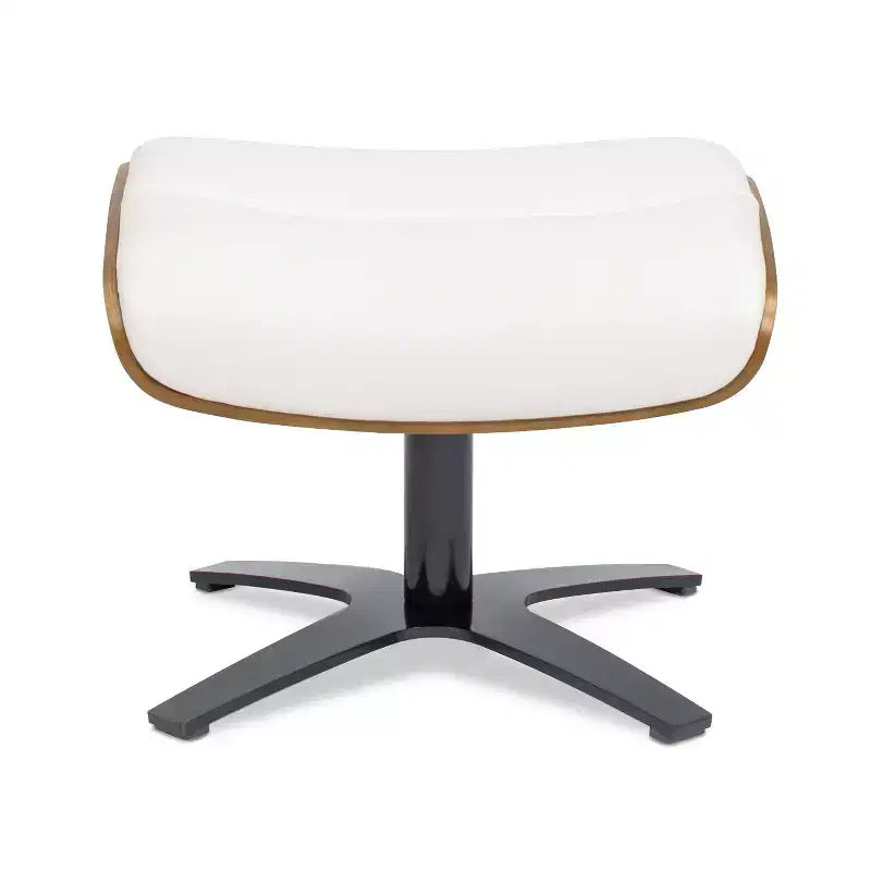 Pouf in pelle Mid-Century a 1 posto, color cioccolato / grigio scuro / pietra / bianco