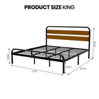 Struttura letto king size in metallo nero con testiera in legno, 1 persona