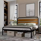 Struttura letto king size in metallo nero con testiera in legno, 1 persona