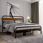 Struttura letto king size in metallo nero con testiera in legno, 1 persona